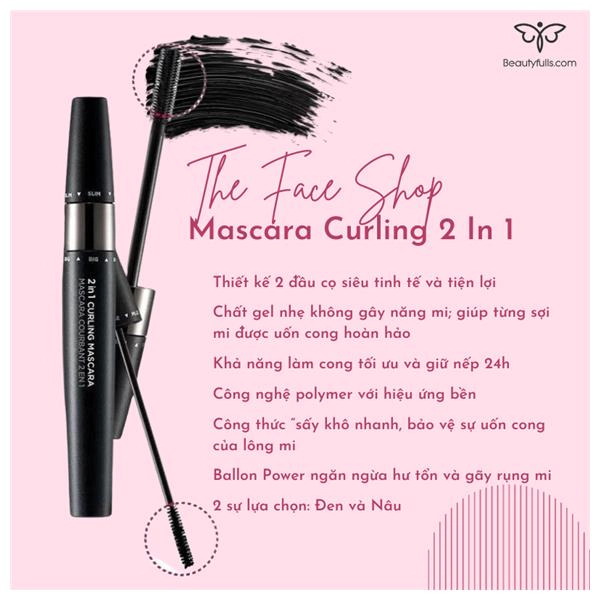 chuốt mi the face shop 2 in 1 curling