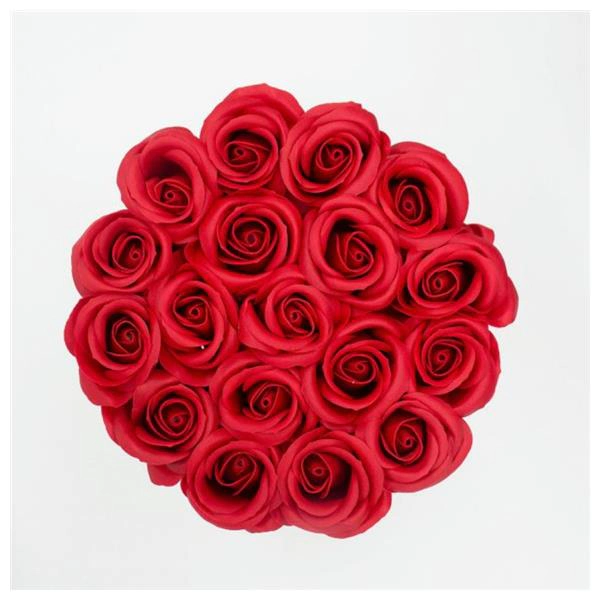Hoa sáp màu đỏ hộp tròn hồng size m
