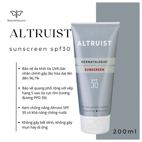 Kem Chống Nắng Altruist Dermatologist Sunscreen SPF 30 200ml
