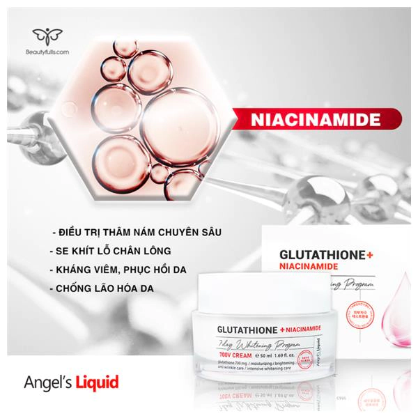Kem Dưỡng Ẩm Angel's Liquid Glutathione + Niacinamide 7Day Whitening Program 700 V-Cream