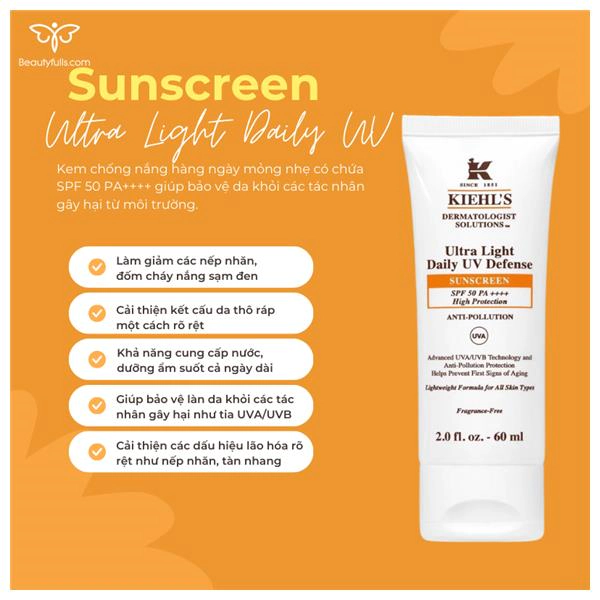 Kiehl’s Ultra Light Daily UV Defense SunScreen Cho Da Dầu
