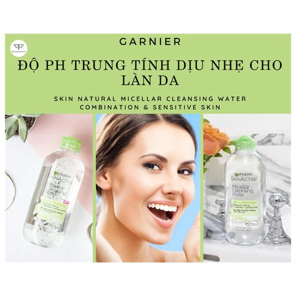 Nước Tẩy Trang Garnier Xanh Lá Skin Natural Micellar Cleansing Water Combination & Sensitive Skin