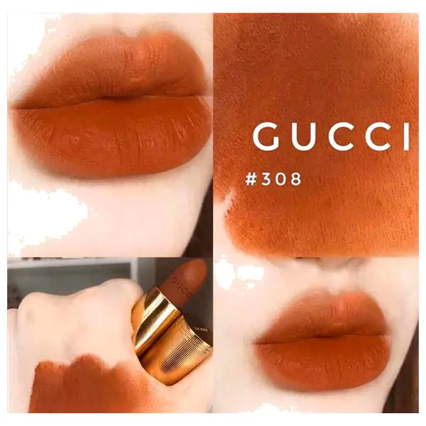 Son Gucci 308 Lucy Dark Orange Màu Cam Gạch 3