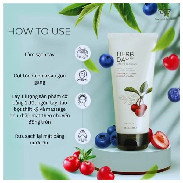 sữa rửa mặt the face shop herb day acerola & blueberry