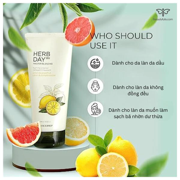 the face shop sữa rửa mặt herb day 365 chanh