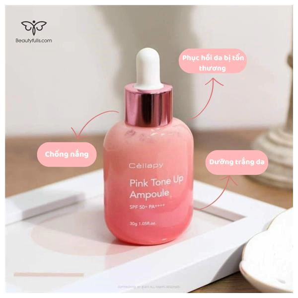 tinh chất chống nắng cellapy pink tone up ampoule