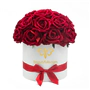 Quà Valentine cho Crush - Hoa Hồng Lụa Màu Đỏ Hộp Tròn Trắng Size L