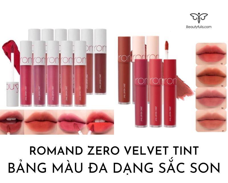 bảng màu son Romand Zero Velvet Tint 16